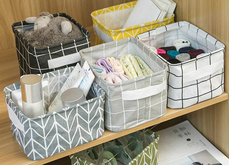 Linen Desktop Storage Basket 20 x 16 x 14 cm