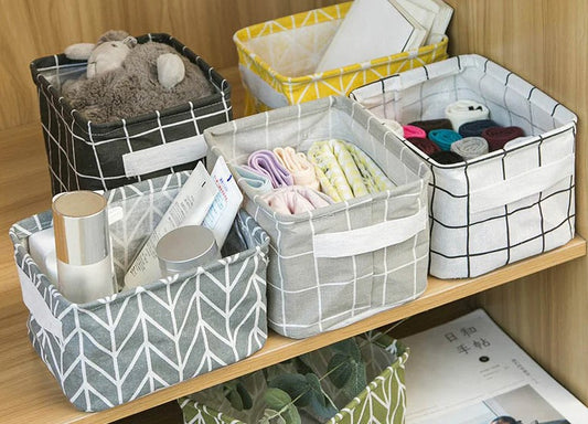 Linen Desktop Storage Basket 20 x 16 x 14 cm