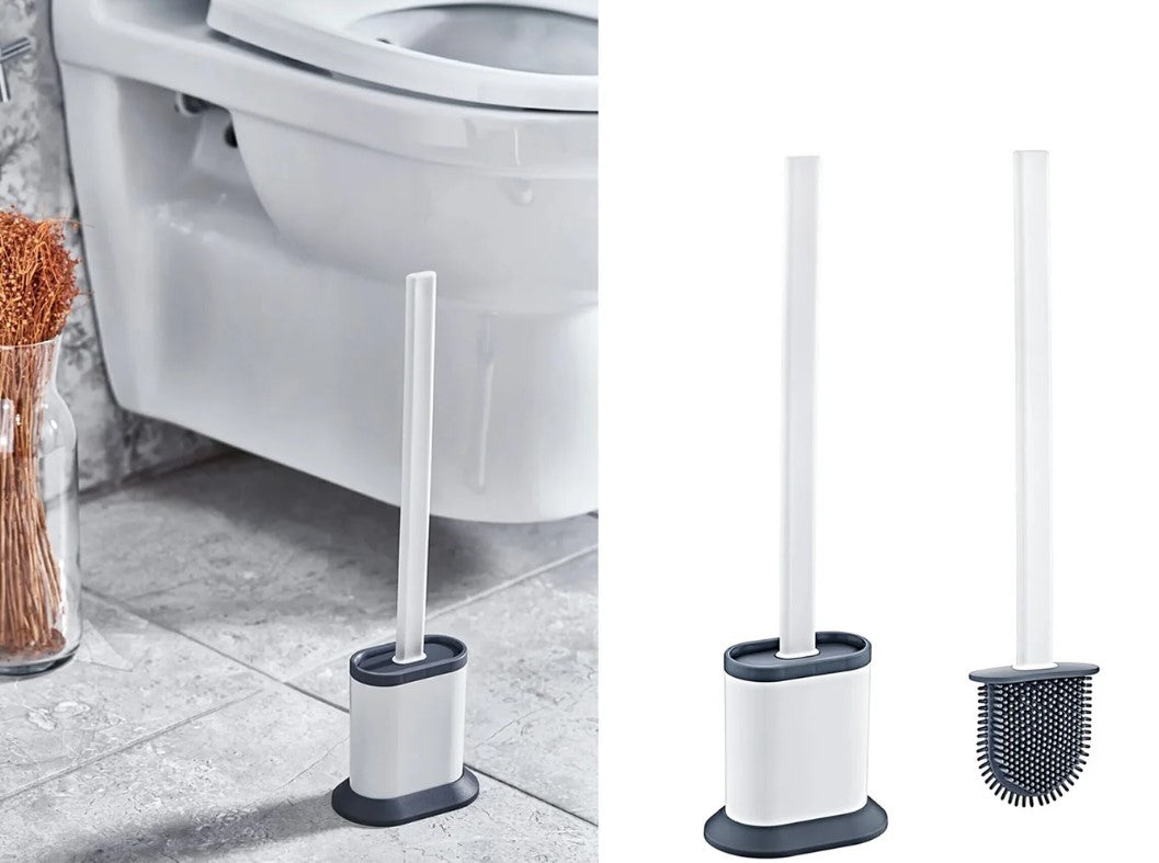 Oval Silicone Toilet Brush with Stand