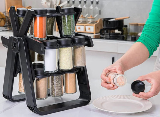 Rotating Spice Rack Organizer with 18 Glass Spice Jars