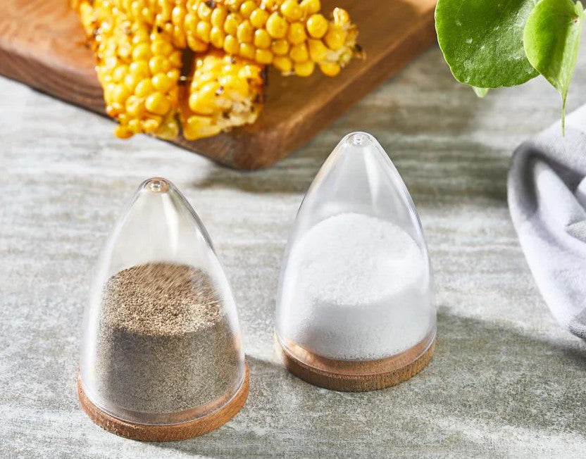 Acrylic Salt and Pepper Set with Wooden Base