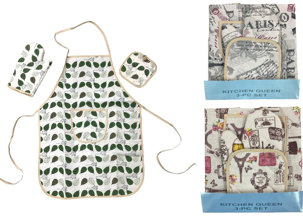 Colorful 100 % cotton apron with Mitten & Pot Holder