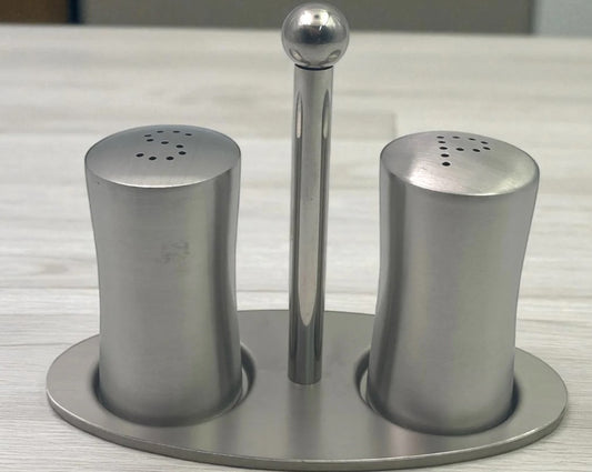 Stainless Steel Salt and Pepper Set on Stand