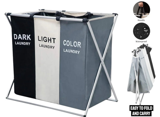 3 Section Laundry Hamper/Sorter Printed Dark Light Color
