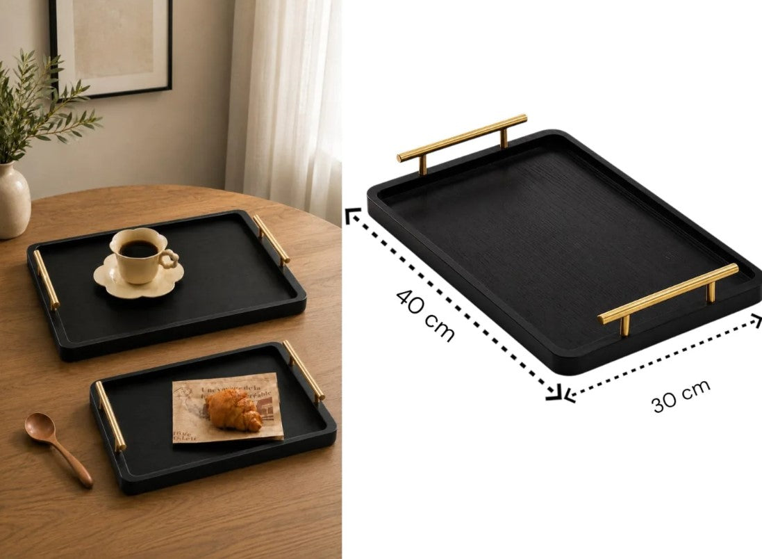 High Quality Large Black Wooden Tray with Golden Handles
