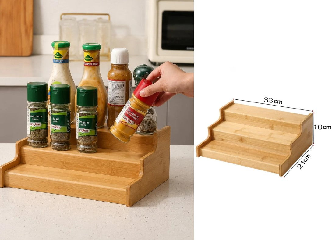 Bamboo Countertop Step Spice Rack Organizer 3 Tier
