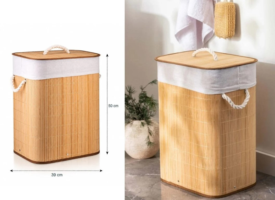 Rectangular Foldable Bamboo Laundry Basket