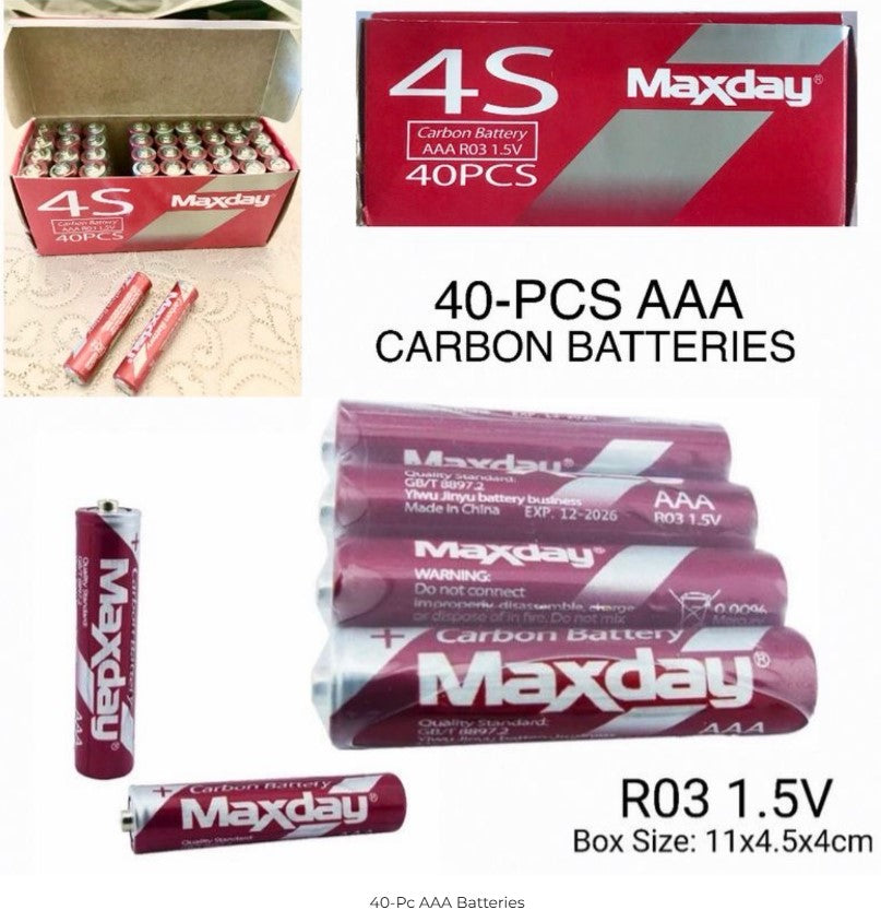 40-Pcs AAA Carbon Batteries (R03 1.5V)