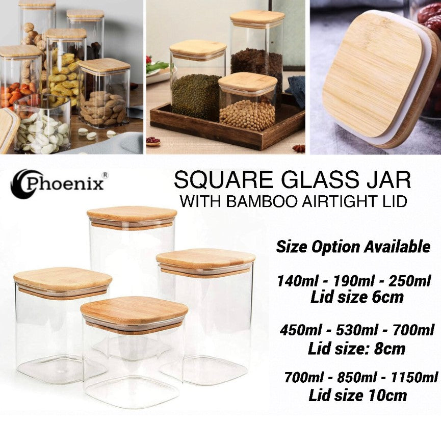 “Phoenix” Square Spice Glass Jar