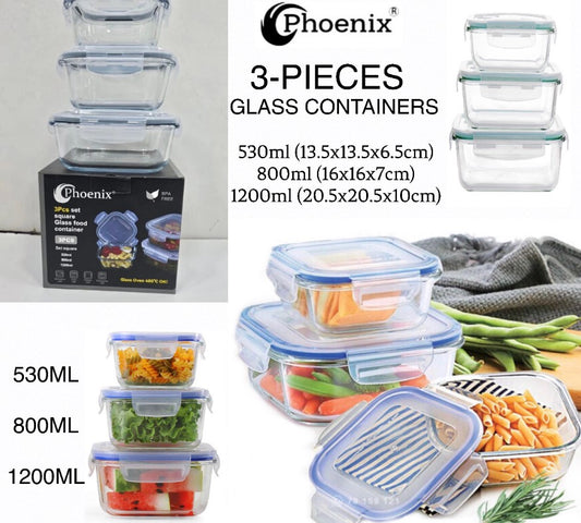 3-Pcs Glass Containers