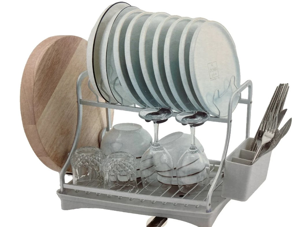 Aluminium Dish Rack with Plastic Tray and Spout