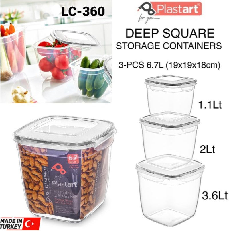 3-Pcs Deep Square Containers (LC-360)