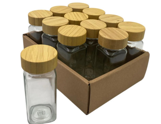 Set of 12 Glass Spice Jars with Bamboo Cover