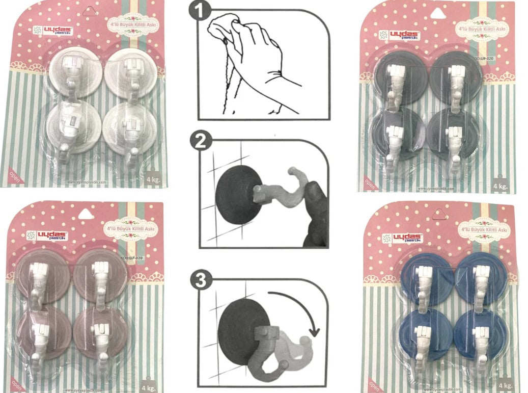 Set of 4 Strong Suction Cup Hooks